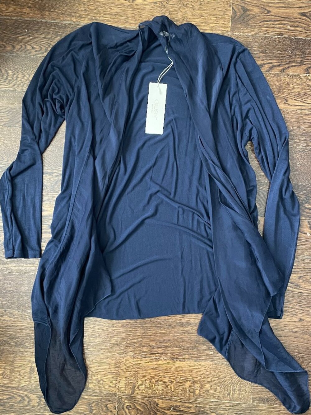 NWT Giusy Navy Silk Blend Cardigan sheer panels-Made in Italy-Medium